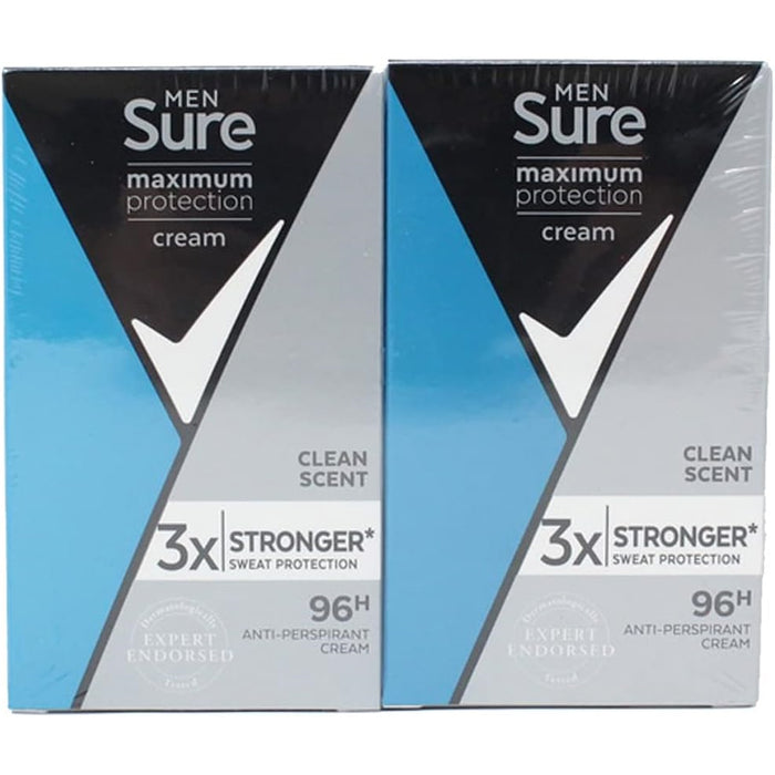 Sure Men Maximum Protection Anti-Perspirant Cream Deodorant, 2 x 45ml