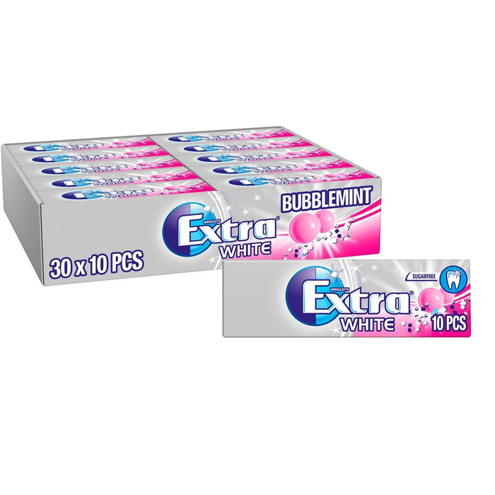 Wrigley's Extra White Bubblemint Chewing Gum, 30 x 10 Pack