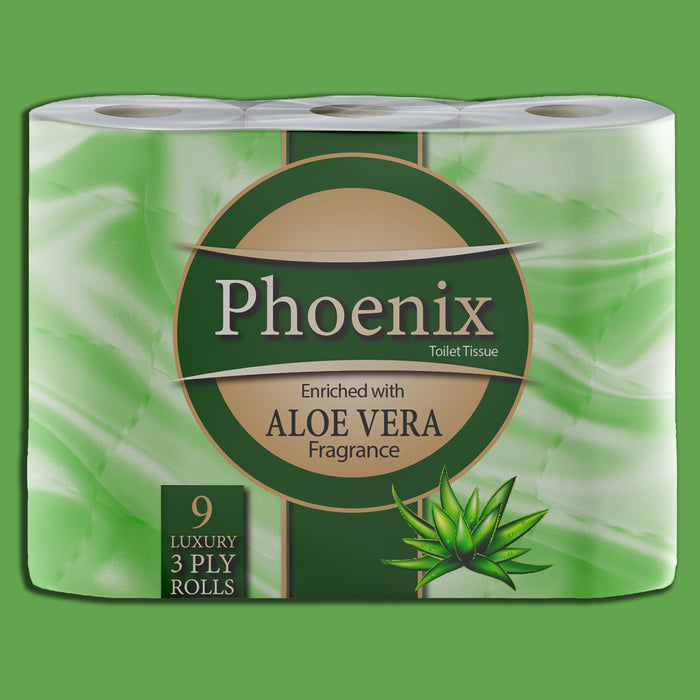 Phoenix Brand 9 Soft Luxury Toilet Rolls, Aloe Vera Fragranced Quilted White 3 Ply Toilet Paper - (9 x 1 Pack)