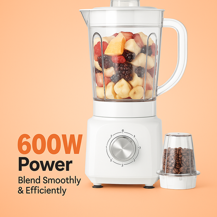 White 2-in-1 Blender & Grinder 600W with 1.5L Jar and 5 Speed Settings