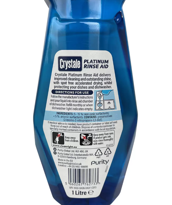 Crystale Platinum Dishwasher Rinse Aid, 4 x 1L