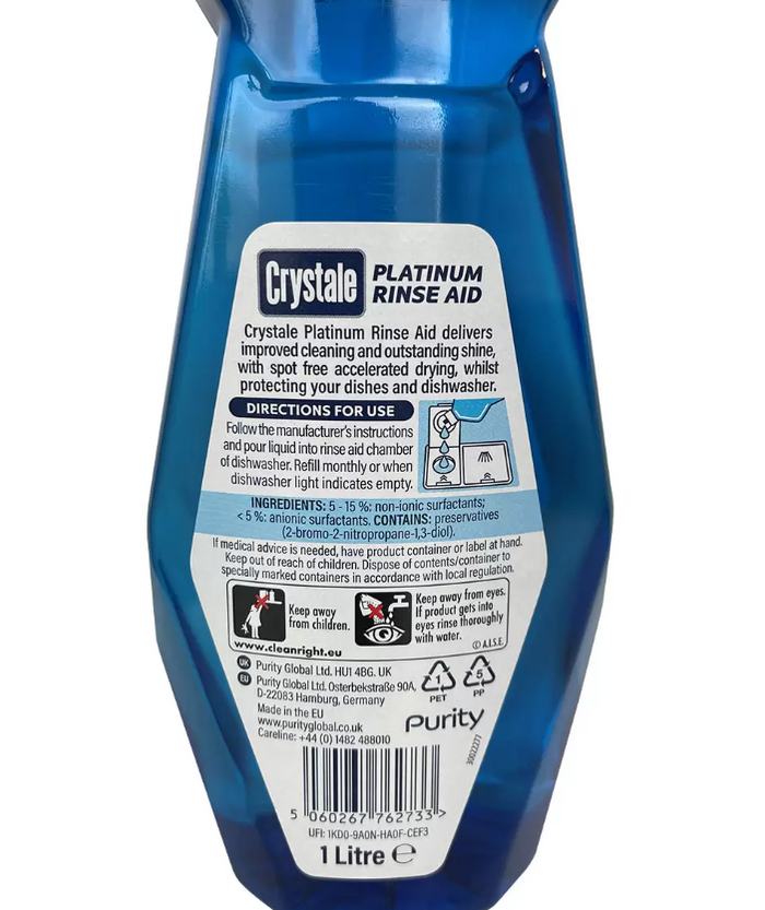Crystale Platinum Dishwasher Rinse Aid, 4 x 1L — Alta Essentials