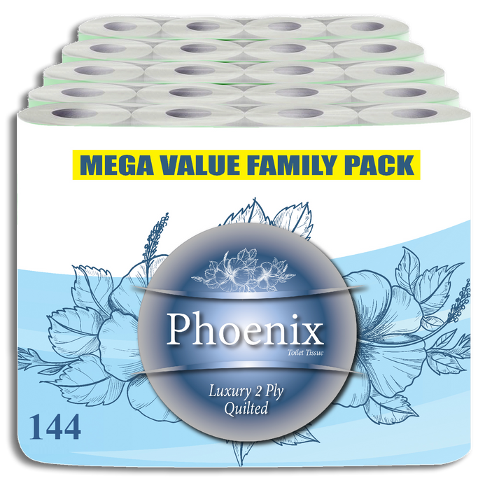144 Rolls of Phoenix Quilted 2 Ply Soft White Toilet Paper Roll