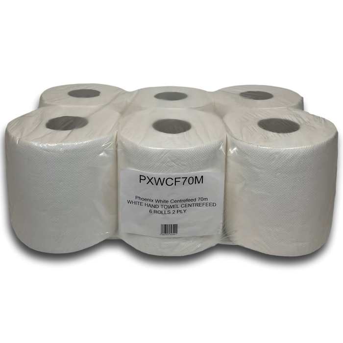 Phoenix White Centrefeed 70m Hand Towel 1 x 6 Rolls (2,400 Sheets)