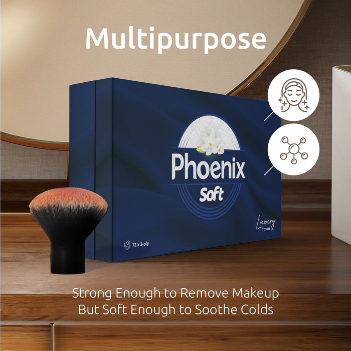 Phoenix Soft Luxury Facial Tissues - Gentle & Delicate, Bulk Buy (24 Boxes X 72 3-Ply Tissues)