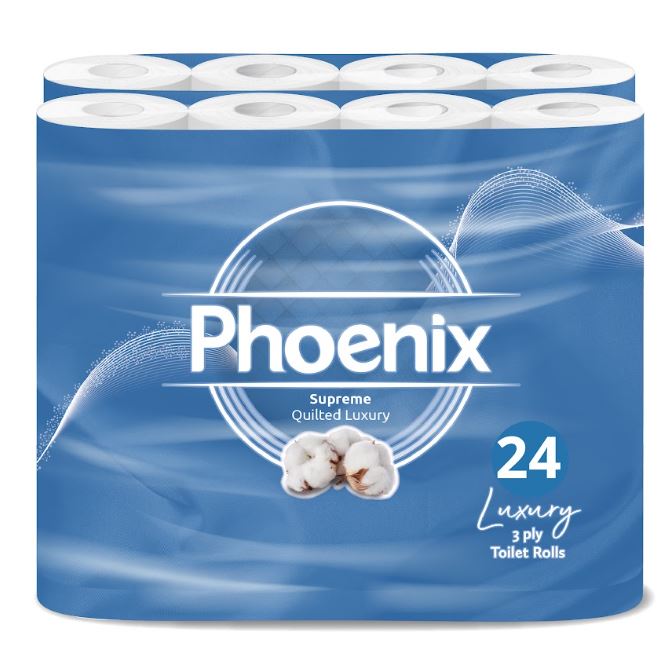 24 Roll Phoenix Soft Supreme Luxury Quilted 3 Ply Non-Fragranced Toilet Rolls