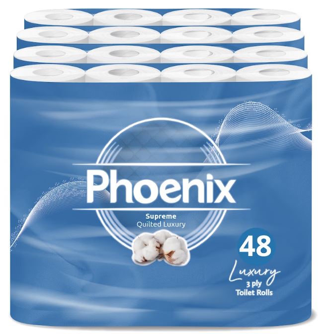 48 Roll Phoenix Soft Supreme Luxury Quilted 3 Ply Non-Fragranced Toilet Rolls