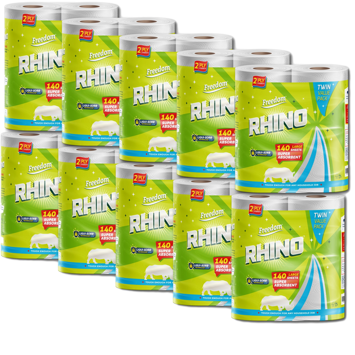 40 Pack of Extra Absorbent Rhino Kitchen Roll 140 Large Sheets Per Roll