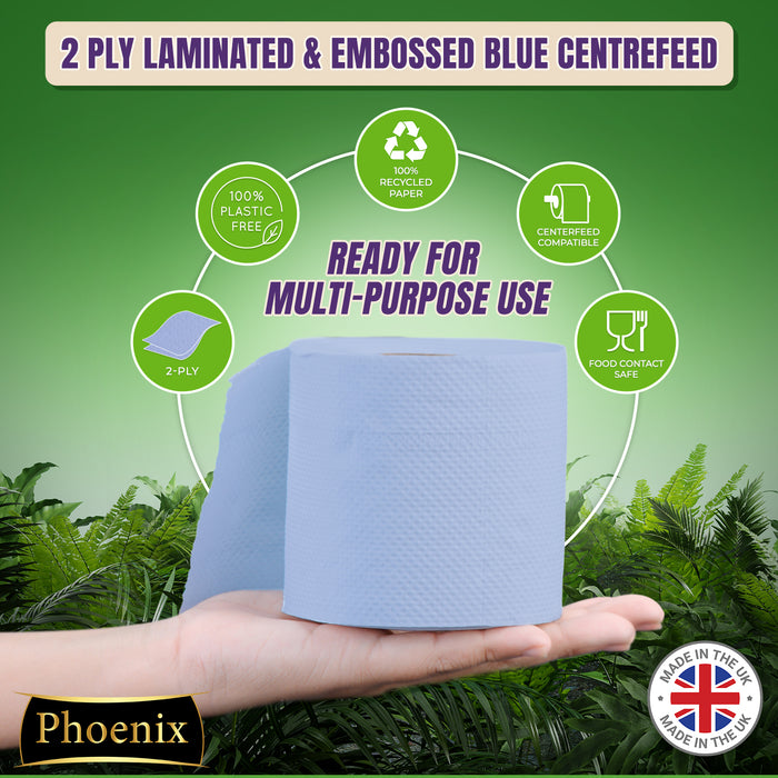 14 Rolls Of Plastic Free Commercial Blue Centerfeed Recycled