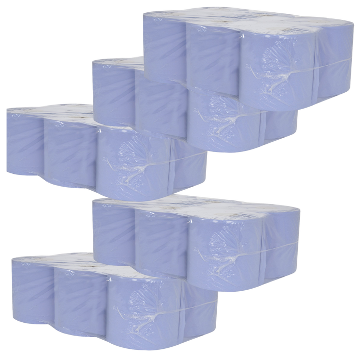30 x Blue Centre Feed 2 Ply Embossed Paper Wipe Pull Rolls Wipes Kitchen Towel