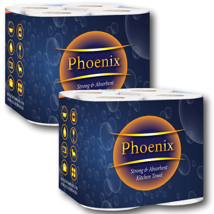 8 Rolls of Phoenix 2 Ply Absorbent Multi Purpose Kitchen Roll