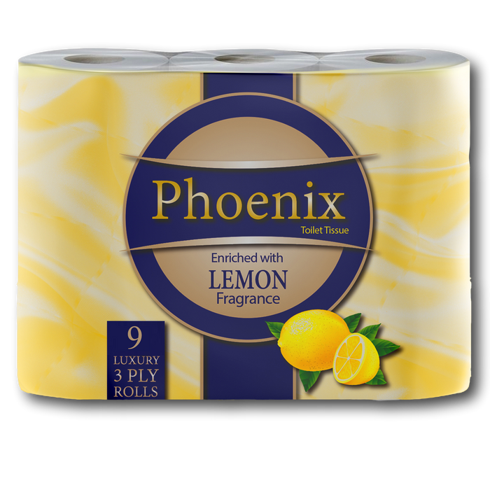 Phoenix Brand 9 Soft Luxury Toilet Rolls, Lemon Fragranced Quilted White 3 Ply Toilet Paper - (9 x 1 Pack)