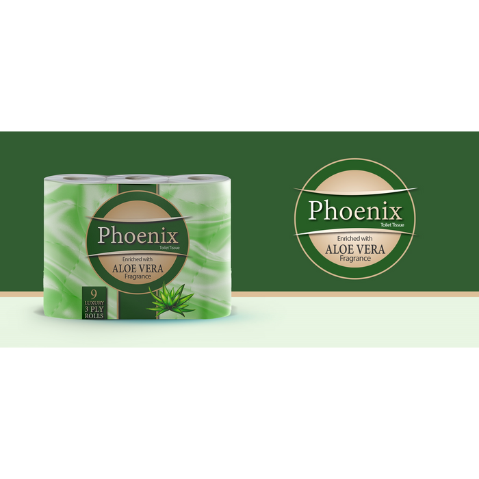 Phoenix Brand 9 Soft Luxury Toilet Rolls, Aloe Vera Fragranced Quilted White 3 Ply Toilet Paper - (9 x 1 Pack)