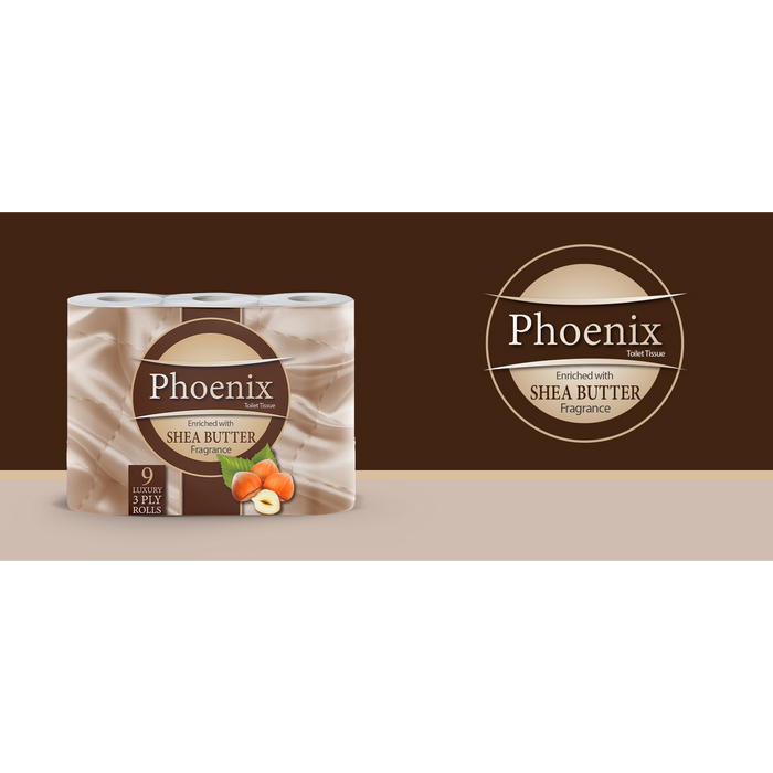 Phoenix Brand 9 Soft Luxury Toilet Rolls, Shea Butter Fragranced Quilted White 3 Ply Toilet Paper - (9 x 1 Pack)