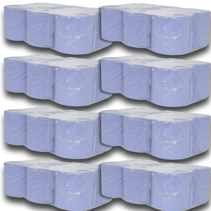 48 x Blue Centre Feed 2 Ply Embossed Paper Wipe Pull Rolls Wipes Kitchen Towel