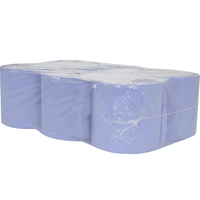 48 x Blue Centre Feed 2 Ply Embossed Paper Wipe Pull Rolls Wipes Kitchen Towel