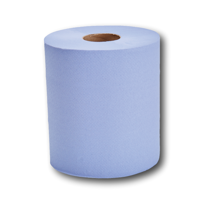 30 x Blue Centre Feed 2 Ply Embossed Paper Wipe Pull Rolls Wipes Kitchen Towel