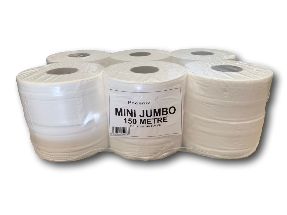 Mini Jumbo 2 Ply Toilet Paper Tissue 150M Per Roll 60mm Core