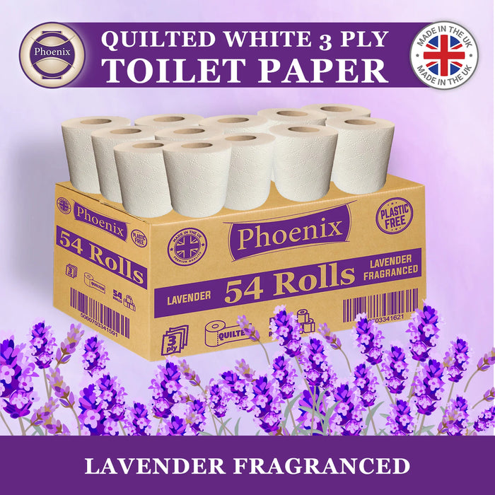 54 Rolls of Plastic Free Quilted 3 Ply Lavender Fragranced Toilet Rolls