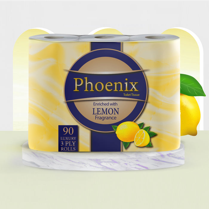 90 Roll Bulk Buy - Quilted 3 Ply Lemon Fragranced Toilet Rolls