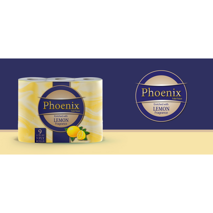 Phoenix Brand 9 Soft Luxury Toilet Rolls, Lemon Fragranced Quilted White 3 Ply Toilet Paper - (9 x 1 Pack)